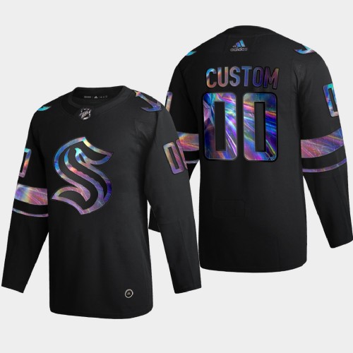 Seattle Kraken Custom Men's Iridescent Holographic Collection Jersey - Black