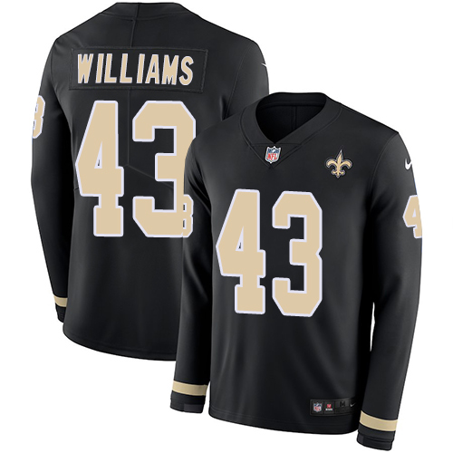 New Orleans Saints #43 Marcus Williams Black Team Color Men's Stitched Limited Therma Long Sleeve Jersey Men's