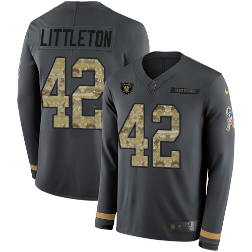 Las Vegas Raiders #42 Cory Littleton Anthracite Salute to Service Youth Stitched Limited Therma Long Sleeve Jersey Youth