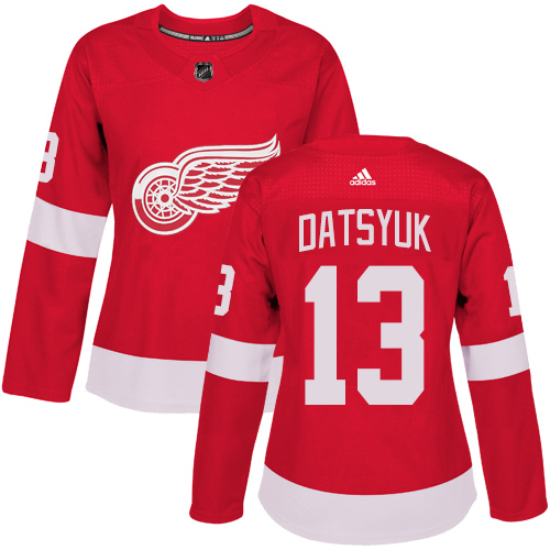 Adidas Detroit Red Wings #13 Pavel Datsyuk Red Home Authentic Women's Stitched Jersey Womens