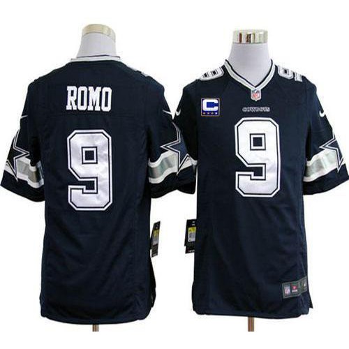 Dallas Cowboys #9 Tony Romo Navy Blue Team Color With C Patch Men's Stitched Game Jersey Men's