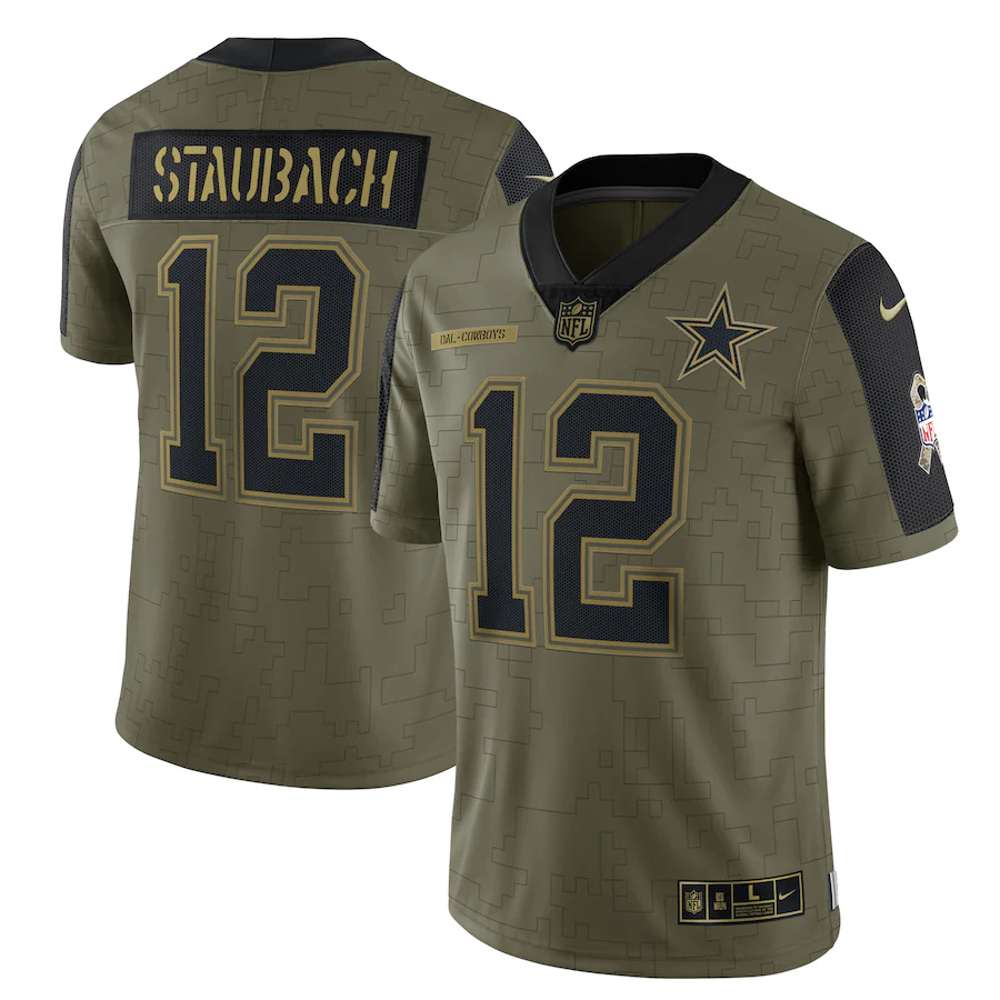 Dallas Cowboys #12 Roger Staubach Olive 2021 Salute To Service Limited Player Jersey