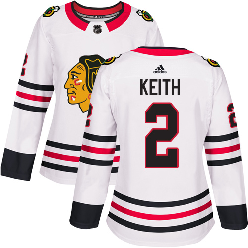 Adidas Chicago Blackhawks #2 Duncan Keith White Road Authentic Women's Stitched Jersey Womens