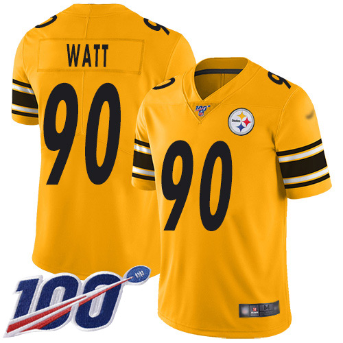Steelers #90 T. J. Watt Gold Youth Stitched Limited Inverted Legend 100th Season Jersey
