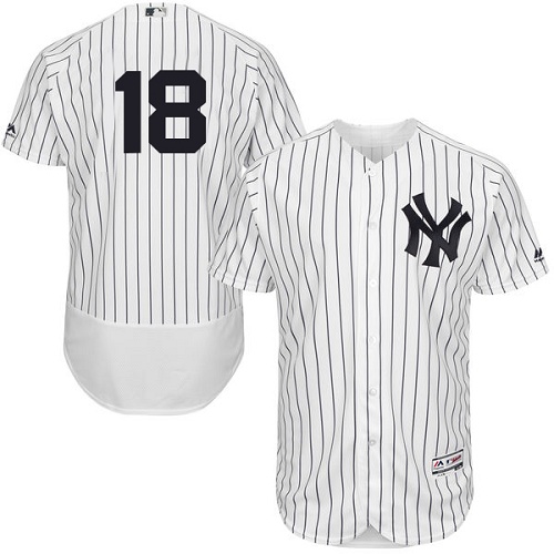 New York Yankees #18 Don Larsen White Strip Flexbase Authentic Collection Stitched Jersey Men's