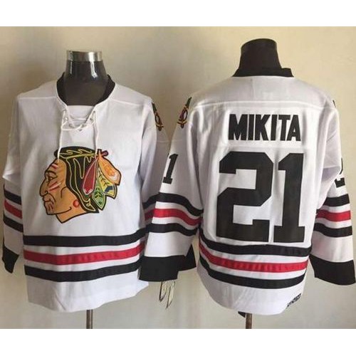 Chicago Blackhawks #21 Stan Mikita White CCM Throwback Stitched Jersey Men's
