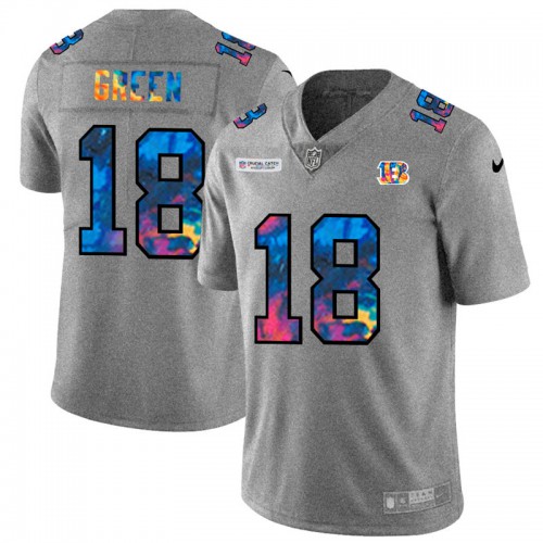 Cincinnati Cincinnati Bengals #18 A.J. Green Men's Multi-Color 2020 Crucial Catch Jersey Greyheather Men's