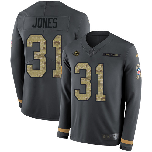 Miami Dolphins #31 Byron Jones Anthracite Salute to Service Youth Stitched Limited Therma Long Sleeve Jersey Youth