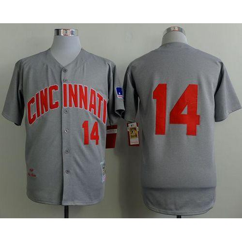 Mitchell And Ness 1969 Cincinnati Reds #14 Pete Rose Grey Throwback Stitched Jersey Men's