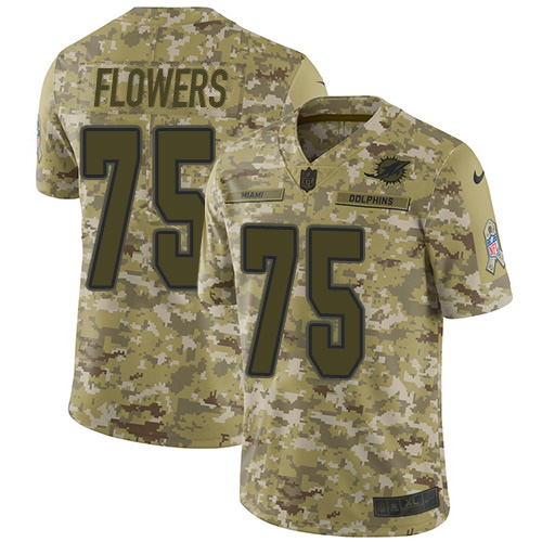 Miami Dolphins #75 Ereck Flowers Camo Men's Stitched Limited 2018 Salute To Service Jersey Men's