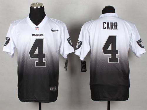 Raiders #4 Derek Carr White/Black Men's Stitched Elite Fadeaway Fashion Jersey