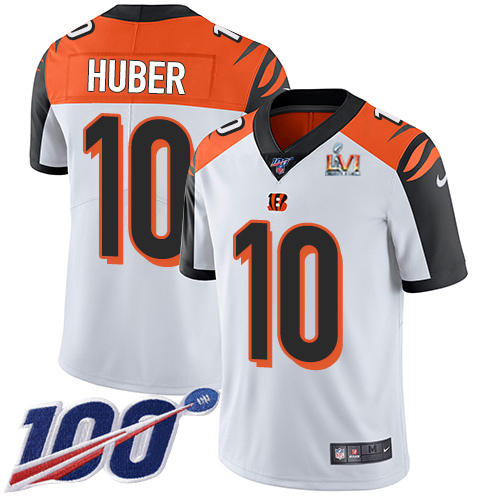 Cincinnati Bengals #10 Kevin Huber White Super Bowl LVI Patch Men's Stitched 100th Season Vapor Limited Jersey Men's