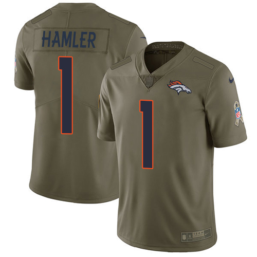 Broncos #1 KJ Hamler Olive Youth Stitched Limited 2017 Salute To Service Jersey