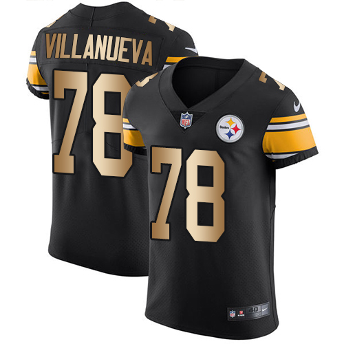 Pittsburgh Steelers #78 Alejandro Villanueva Black Team Color Men's Stitched Elite Gold Jersey Men's