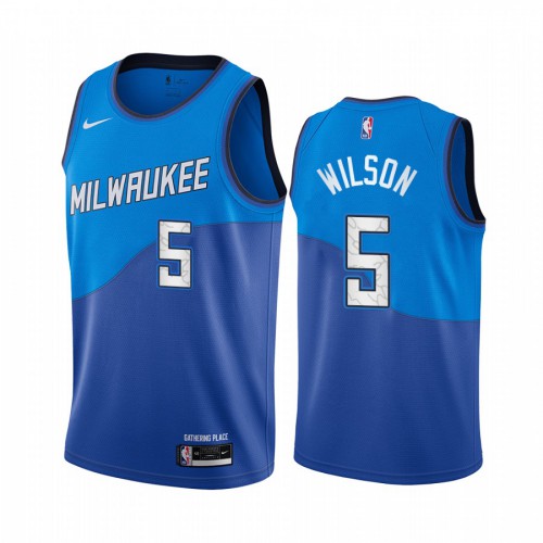 Milwaukee Bucks #5 D.J. Wilson Blue Womens Swingman 2020-21 City Edition Jersey Womens