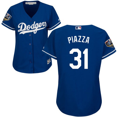 Los Angeles Dodgers #31 Mike Piazza Blue Alternate 2018 World Series Women's Stitched Jersey Womens