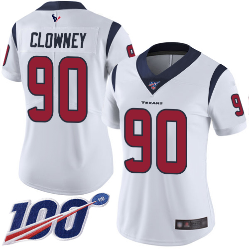 Houston Texans #90 Jadeveon Clowney White Women's Stitched 100th Season Vapor Limited Jersey Womens