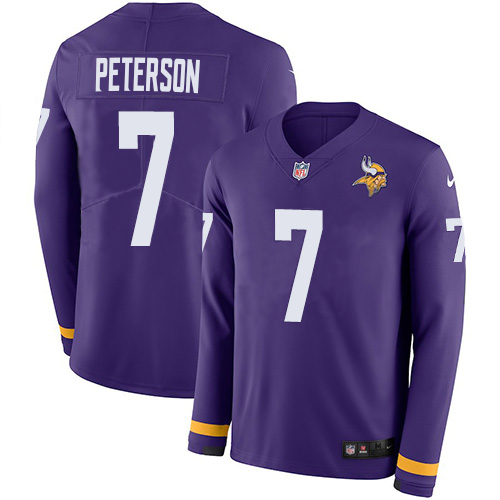 Minnesota Vikings #7 Patrick Peterson Purple Team Color Men's Stitched Limited Therma Long Sleeve Jersey Men's