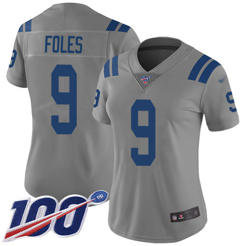Colts #9 Nick Foles Gray Women's Stitched Limited Inverted Legend 100th Season Jersey