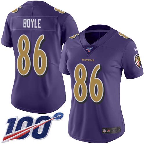 Baltimore Ravens #86 Nick Boyle Purple Women's Stitched Limited Rush 100th Season Jersey Womens