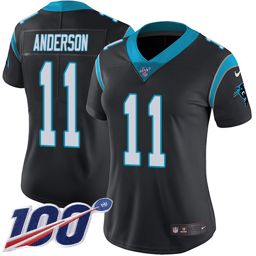 Carolina Panthers #11 Robby Anderson Black Team Color Women's Stitched 100th Season Vapor Untouchable Limited Jersey Womens