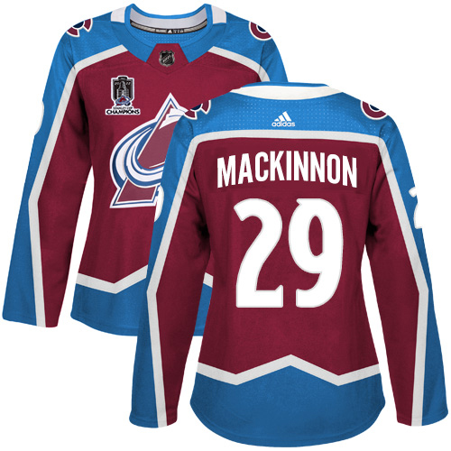Adidas Colorado Avalanche #29 Nathan MacKinnon Burgundy Women's 2022 Stanley Cup Champions Burgundy Home Authentic Stitched Jersey Womens