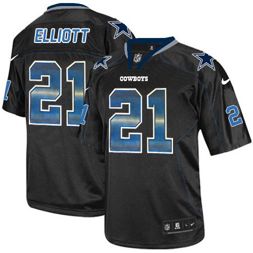Cowboys #21 Ezekiel Elliott Lights Out Black Men's Stitched Elite Strobe Jersey