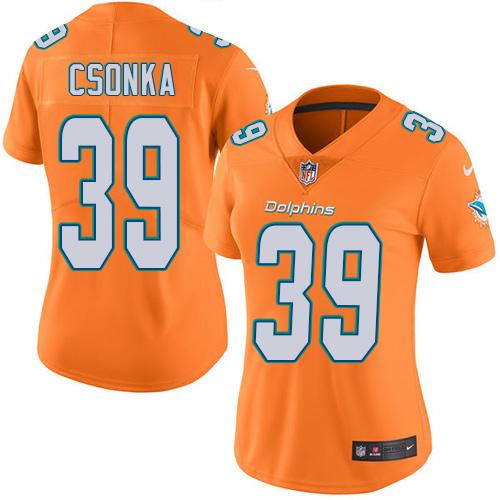 Miami Dolphins #39 Larry Csonka Orange Women's Stitched Limited Rush Jersey Womens
