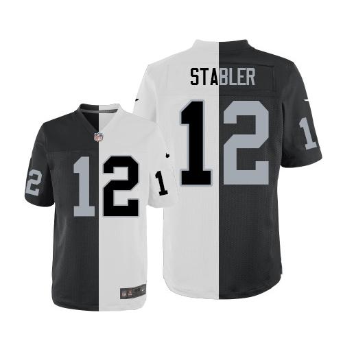 Las Vegas Raiders #12 Kenny Stabler White/Black Men's Stitched Elite Split Jersey Men's