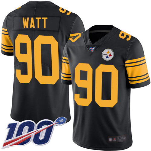 Steelers #90 T. J. Watt Black Youth Stitched Limited Rush 100th Season Jersey