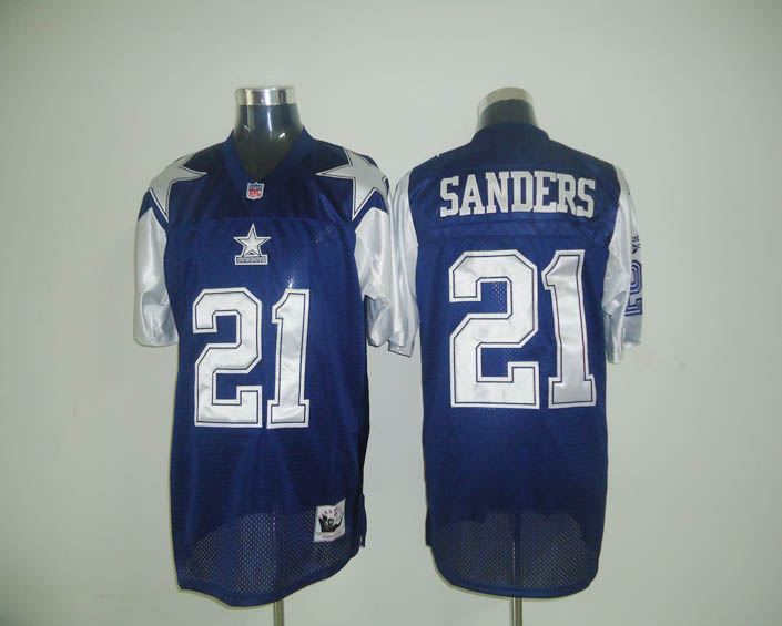 Mitchell & Ness Cowboys #21 Deion Sanders Blue Stitched Throwback Jersey