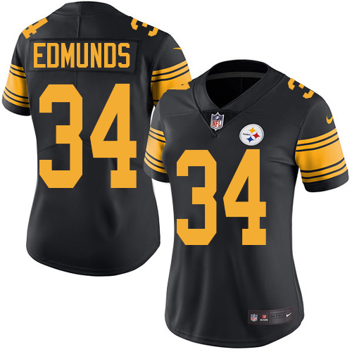 Pittsburgh Steelers #34 Terrell Edmunds Black Women's Stitched Limited Rush Jersey Womens
