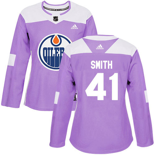 Adidas Edmonton Oilers #41 Mike Smith Purple Authentic Fights Cancer Women's Stitched Jersey Womens