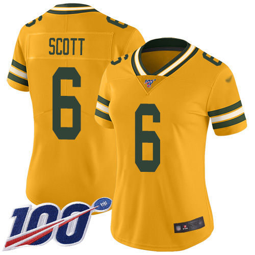 Green Bay Packers #6 JK Scott Yellow Women's Stitched Limited Rush 100th Season Jersey Womens