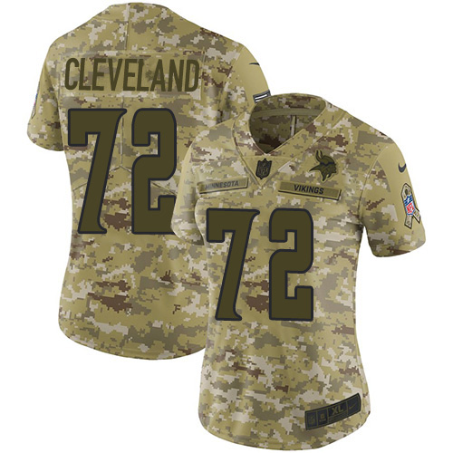Minnesota Vikings #72 Ezra Cleveland Camo Women's Stitched Limited 2018 Salute To Service Jersey Womens