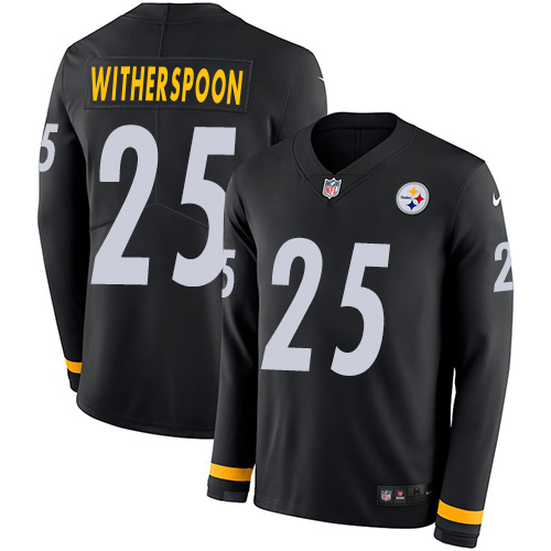 Steelers #25 Ahkello Witherspoon Black Team Color Men's Stitched Limited Therma Long Sleeve Jersey