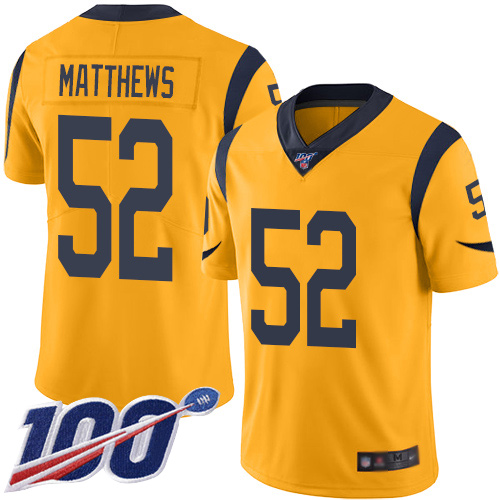 Los Angeles Rams #52 Clay Matthews Gold Youth Stitched Limited Rush 100th Season Jersey Youth