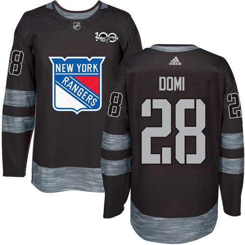 Adidas New York Rangers #28 Tie Domi Black 1917-2017 100th Anniversary Stitched Jersey Men's