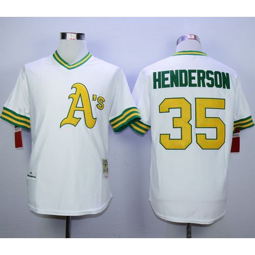 Mitchell And Ness Oakland Athletics #35 Rickey Henderson White Cool Base Stitched Jersey Men's