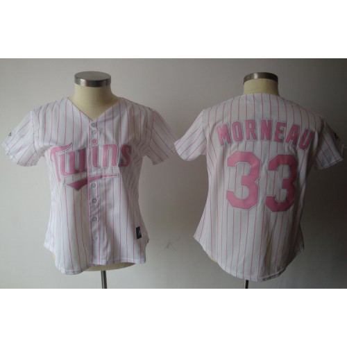 Minnesota Twins #33 Justin Morneau White Pink Number Women's Fashion Stitched Jersey Womens