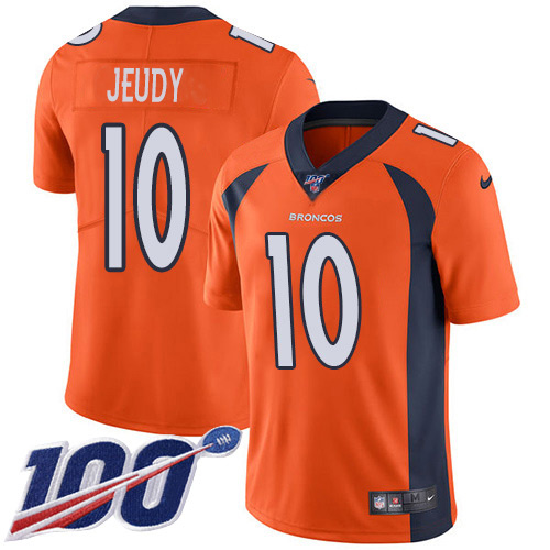 Broncos #10 Jerry Jeudy Orange Team Color Youth Stitched 100th Season Vapor Untouchable Limited Jersey
