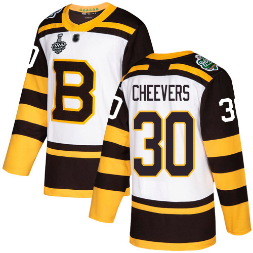 Adidas Boston Bruins #30 Gerry Cheevers White Authentic 2019 Winter Classic Stanley Cup Final Bound Stitched Jersey Men's