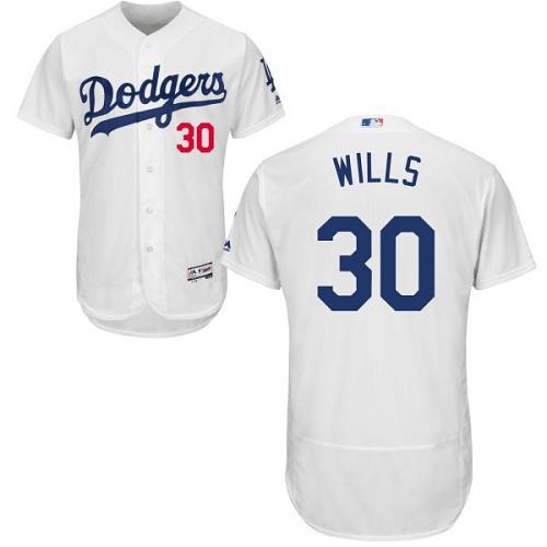 Los Angeles Dodgers #30 Maury Wills White Flexbase Authentic Collection Stitched Jersey Men's