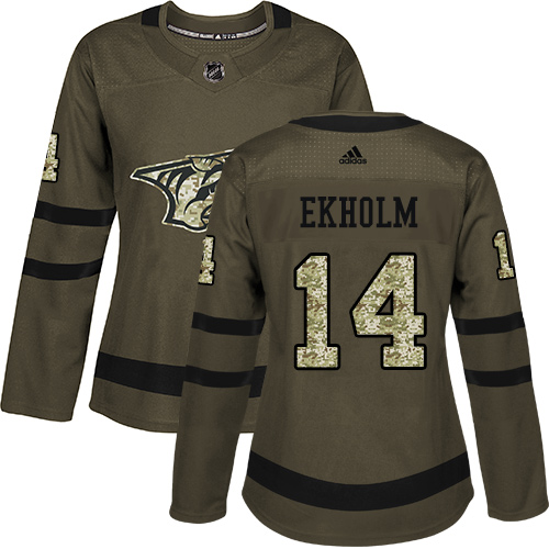 Adidas Nashville Predators #14 Mattias Ekholm Green Salute to Service Women's Stitched Jersey Womens