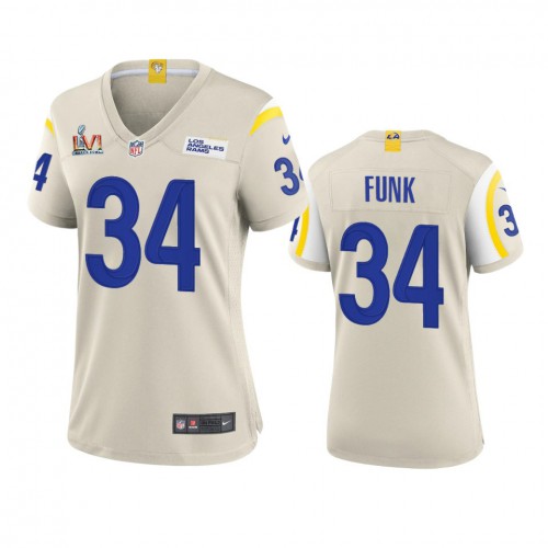 Los Angeles Los Angeles Rams #34 Jake Funk Women's Super Bowl LVI Patch Game Jersey - Bone Womens