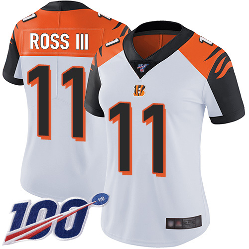 Cincinnati Bengals #11 John Ross III White Women's Stitched 100th Season Vapor Limited Jersey Womens