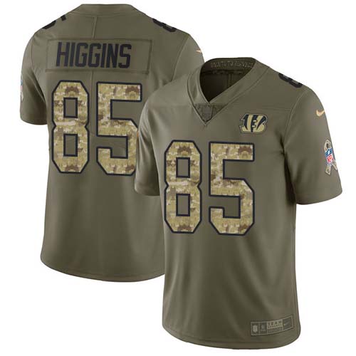 Bengals #85 Tee Higgins Olive/Camo Men's Stitched Limited 2017 Salute To Service Jersey