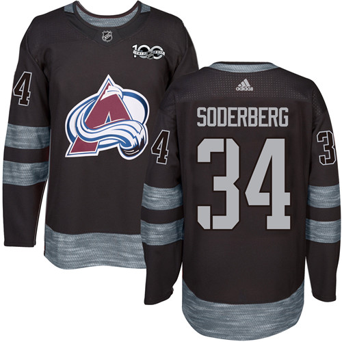 Adidas Colorado Avalanche #34 Carl Soderberg Black 1917-2017 100th Anniversary Stitched Jersey Men's