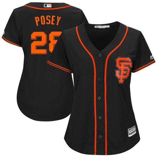 San Francisco Giants #28 Buster Posey Black Women's Alternate Stitched Jersey Womens