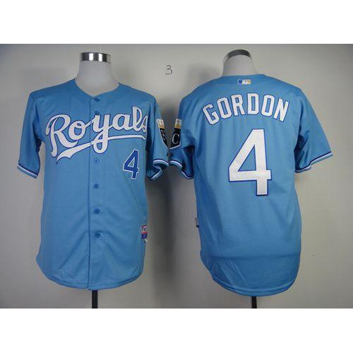 Kansas City Royals #4 Alex Gordon Light Blue Cool Base Stitched Jersey Men's